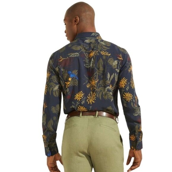 NWOT GUESS MARCIANO Majorelle Floral Print Bird Shirt 43 L Collar Button Down - Picture 2 of 4